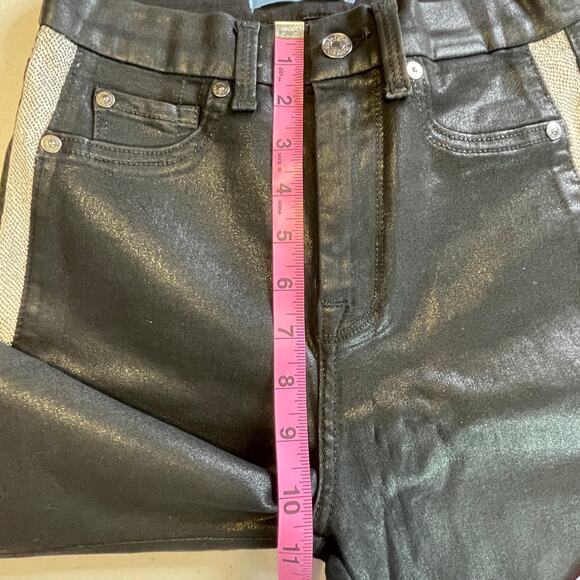 7FAM Womens 25 B(air) High Waist Ankle Skinny Jean Coated Black Snake Stripe - Picture 11 of 13